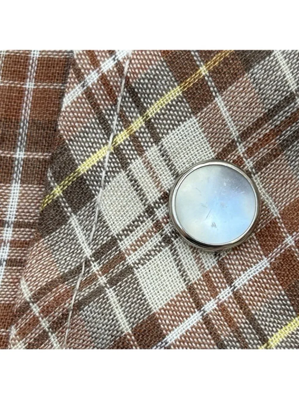 Vintage Levis Pearl Snap Button Brown Plaid Western Shirt Men’s Size Medium READ